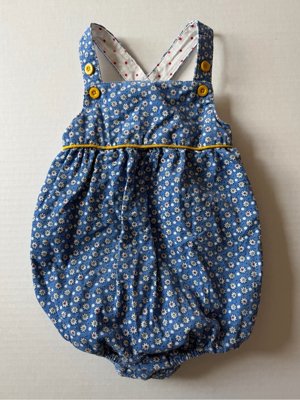Baby Boden 18-24M Blue Floral Corduroy Bubble Romper 100% Cotton